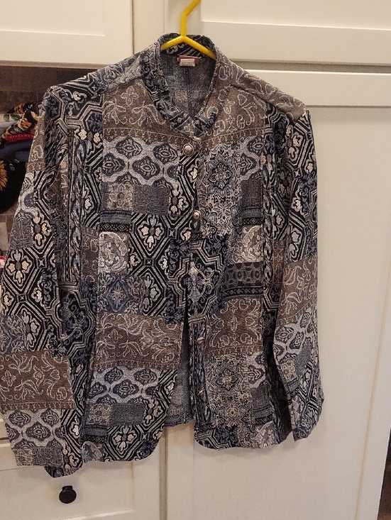 Haband Jackets & Blazers - Haband Black and Gray Patchwork-Print Button Jacket